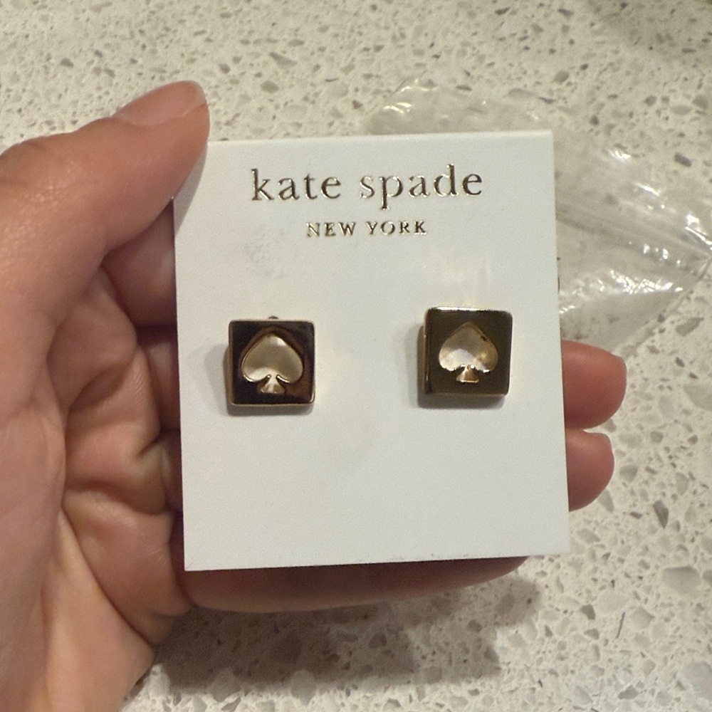 Kate Spade Gold and White Heart Earrings